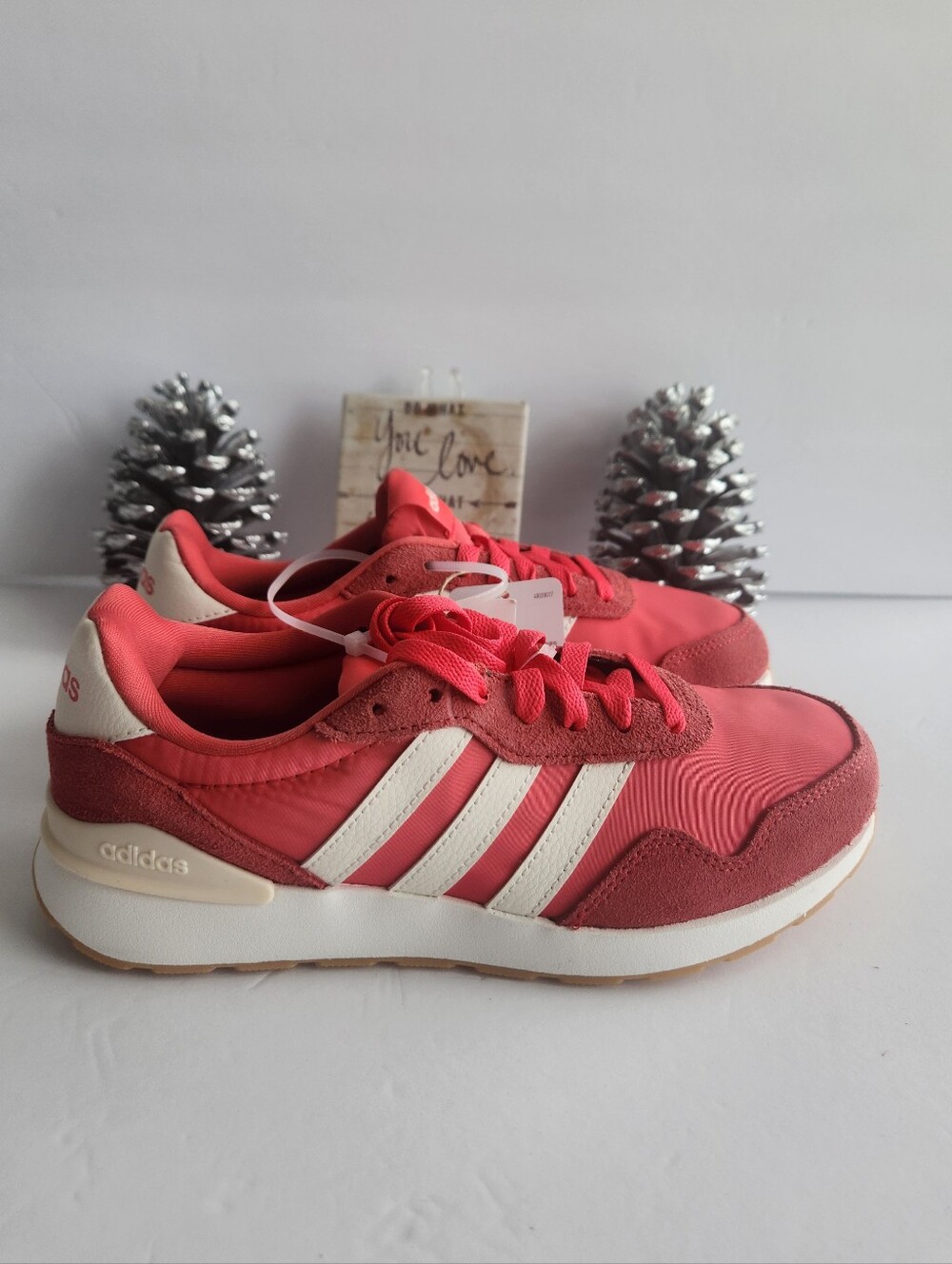 Adidas Women’s Coral-Red Sneakers with White Stripes Run 60s 4.0 JP5973